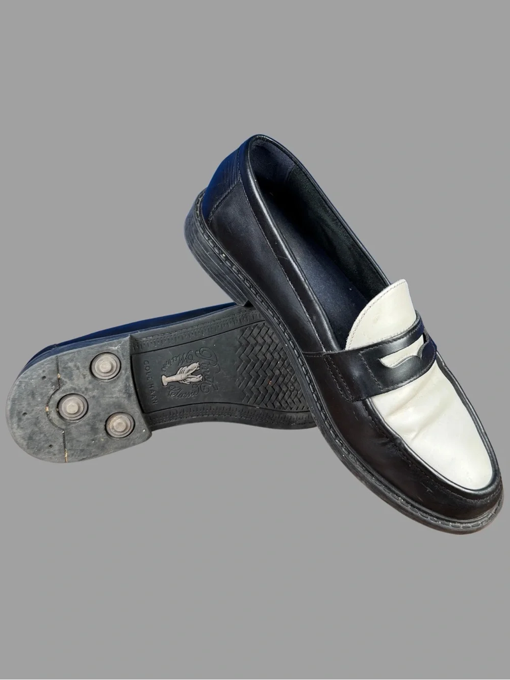 Cole Haan Black and White Leather Pinch Maine Classic Loafers